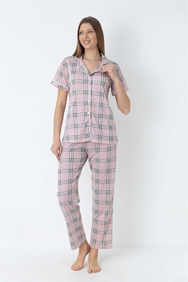 Women's Plaid Pajama Set – Button-Down Comfortable Home Wear Set |   88-133