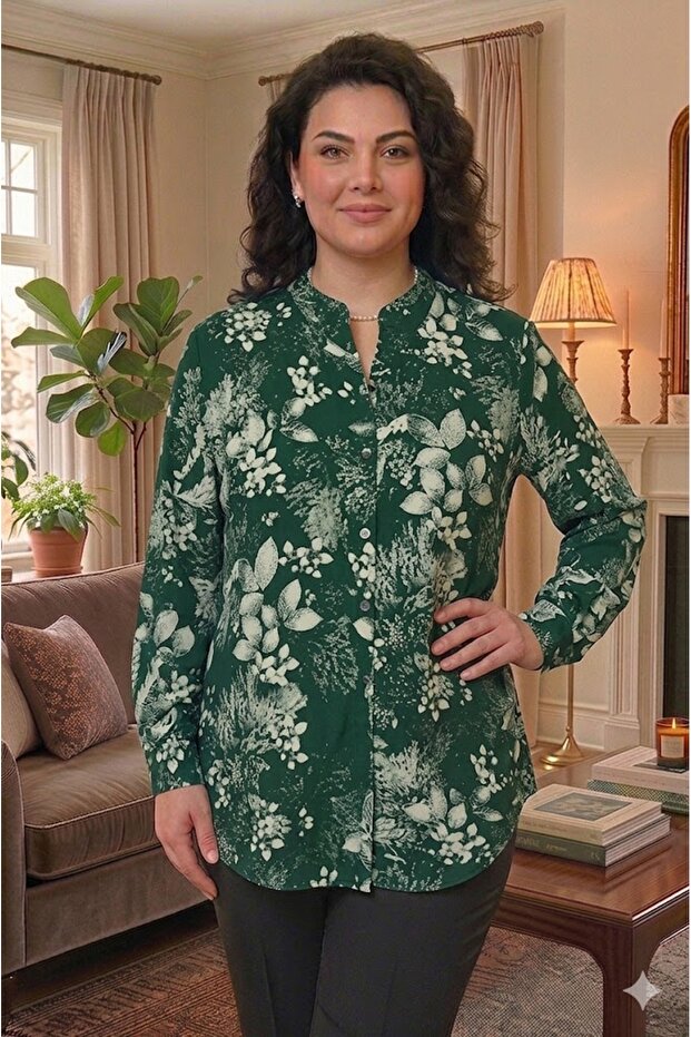 Plus Size Mother's Viscose Button-Up Shirt
