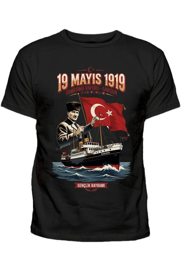 Youth Day May 19, 1919 Printed Ataturk and Bandırma Steamer Printed T-Shirt