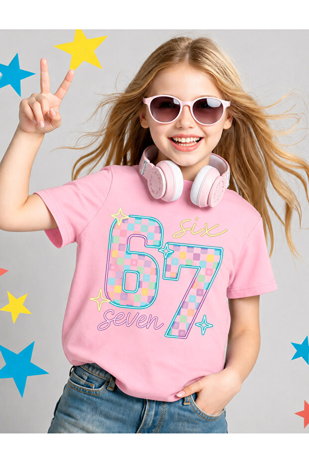 Six Seven Printed Girls' T-Shirt, 67 Designs