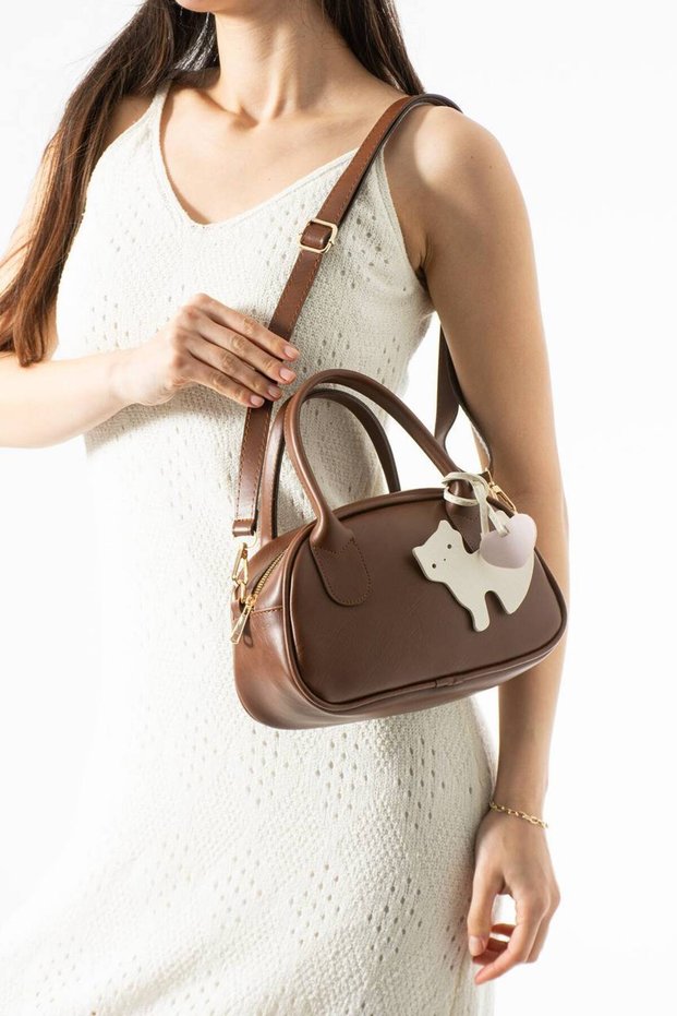 Women's Cat Figure Charm Hand Shoulder Bag