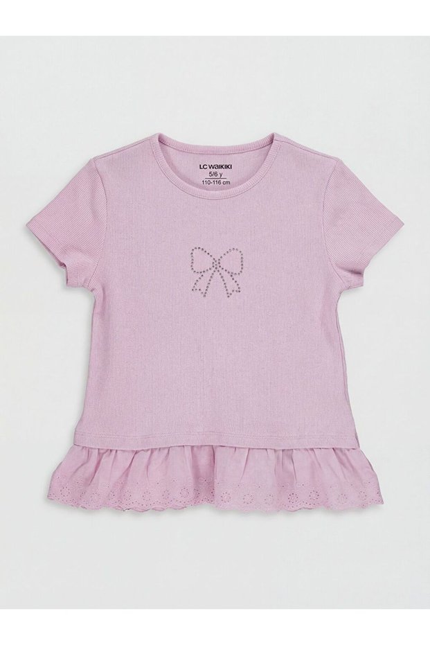 Lcw Kids Crew Neck Printed Ruffle Girls' T-Shirt