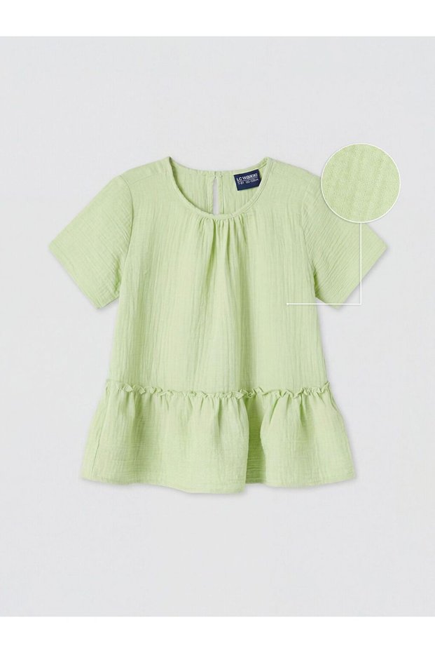 Lcw Kids Crew Neck Ruffled Girls' Muslin Blouse