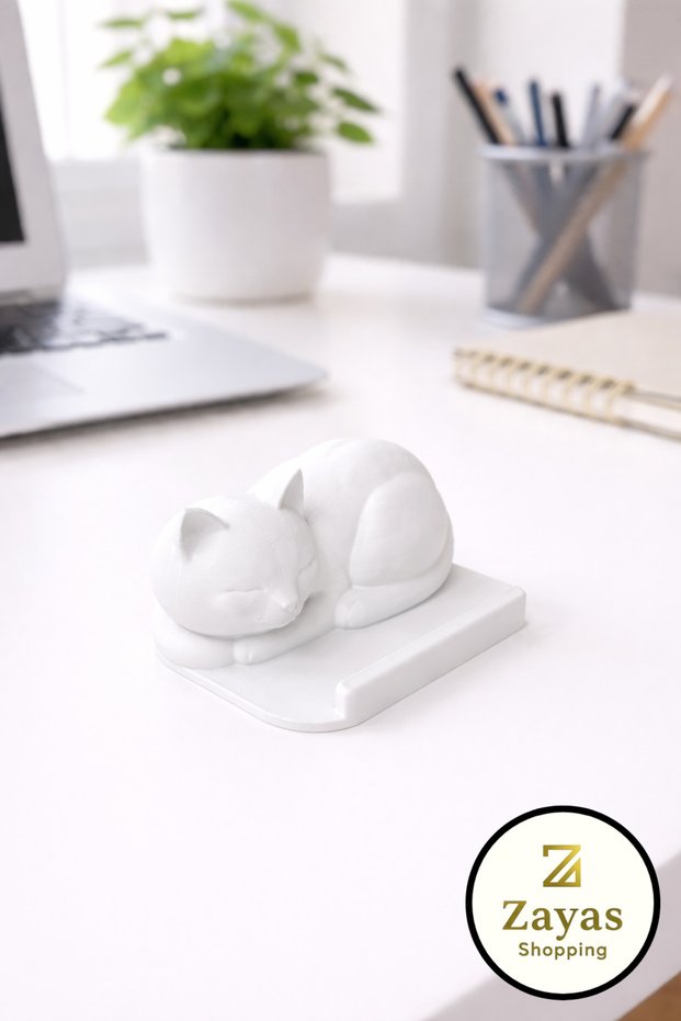 Zs-0067-Cat Design Phone Holder Stand – Desktop Phone Stand Home & Office Compatible Pink and White Phone Stand