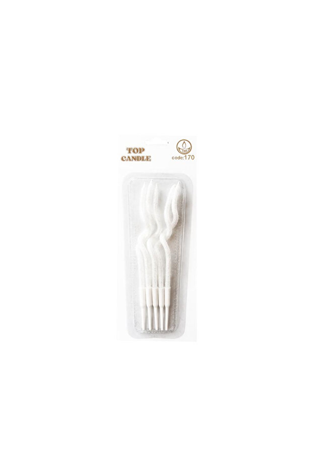 Glittery Curled Candle Set 12cm 5Pcs White