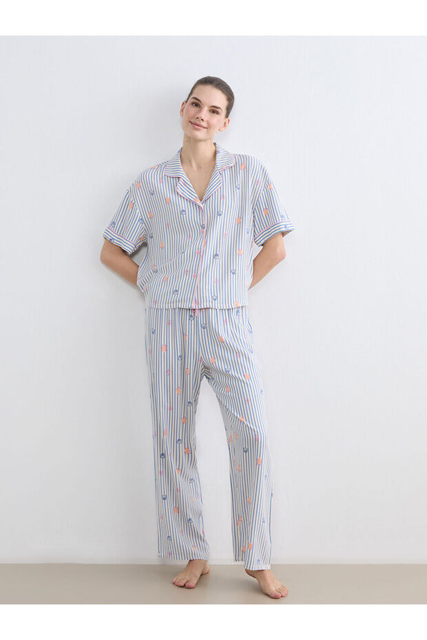 Vizyon New Season Shirt Collar Patterned Women's Pajama Set
