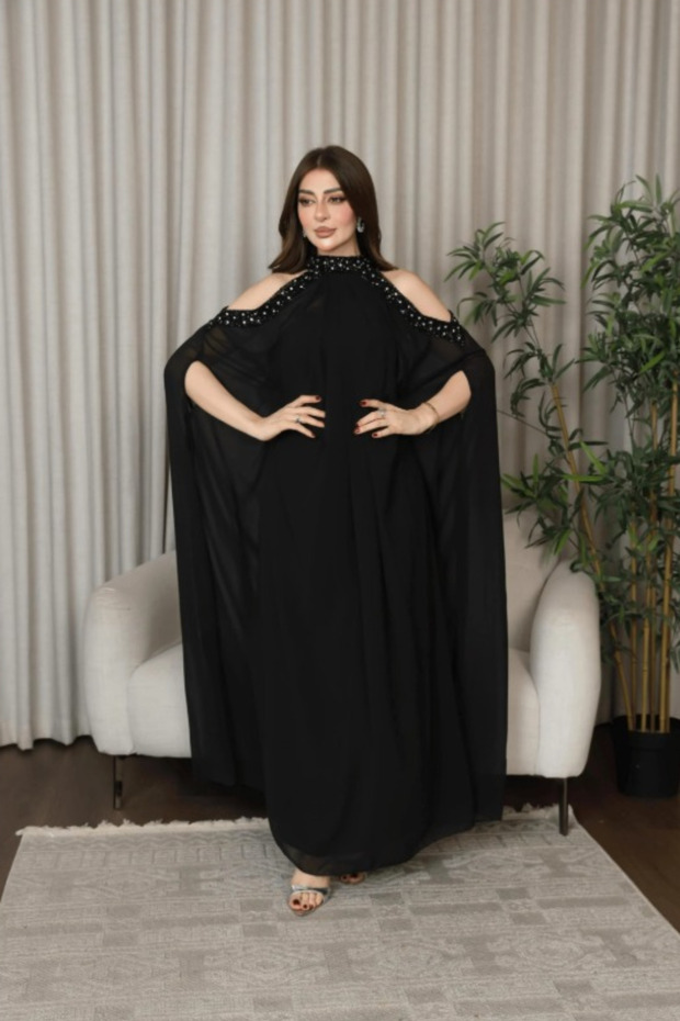 فستان سهره شيفون بكتف مكشوف مميز