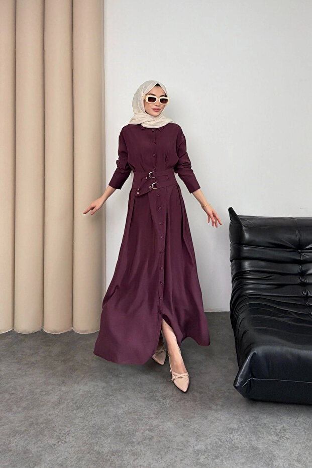 Valeno Model Coupra Model Fabric Belt Detailed Dress
