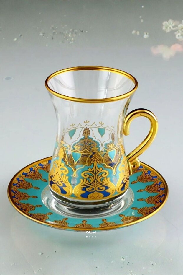 Rumi Turquoise 12-Piece Glass Tea Set with Handles for 6 People