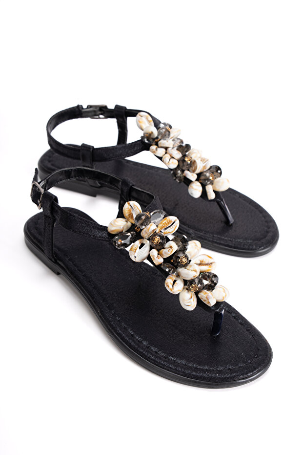 6174 Women's Sea Shell Flip-Flop Sandals Black-2