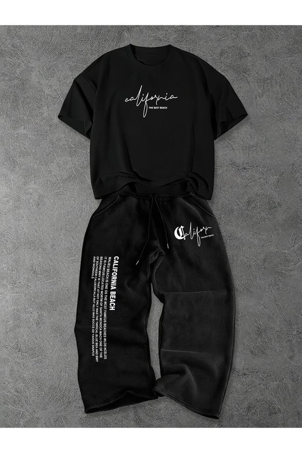 Unisex Women Men California Beach Oversize Tshirt and Baggy Sweatpants - Summer Two-Piece Tracksuit Set