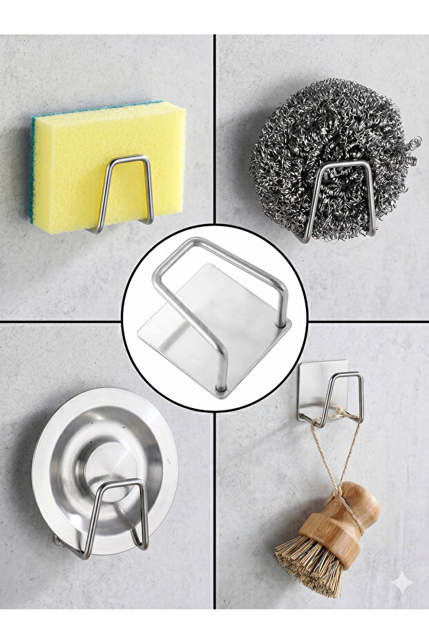 Stainless Steel Adhesive Kitchen Sponge Holder Organizer - Wire Cloth Hanger