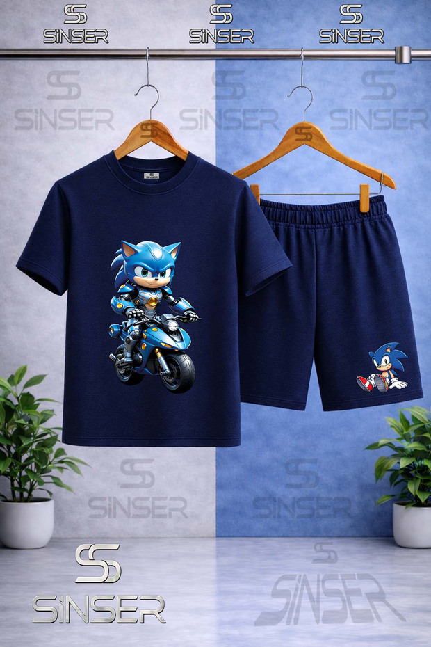 Children's Snic Motora Binen Printed Crew Neck T-Shirt - Shorts Set