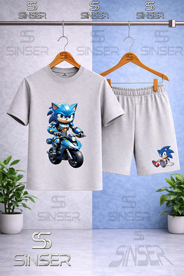 Children's Snic Motora Binen Printed Crew Neck T-Shirt - Shorts Set