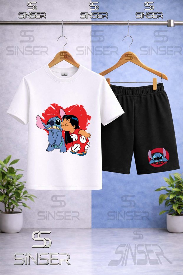 Children's Stic Girls Heart-Printed Crew Neck T-Shirt - Shorts Set