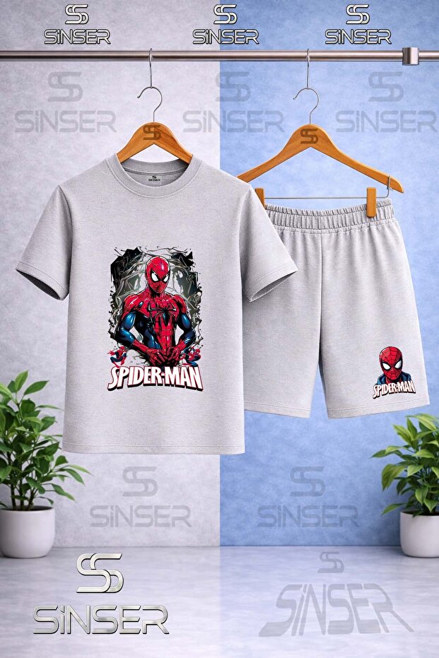 Children's Orumcekman Govde Black Canvas Printed Crew Neck T-Shirt - Shorts Set