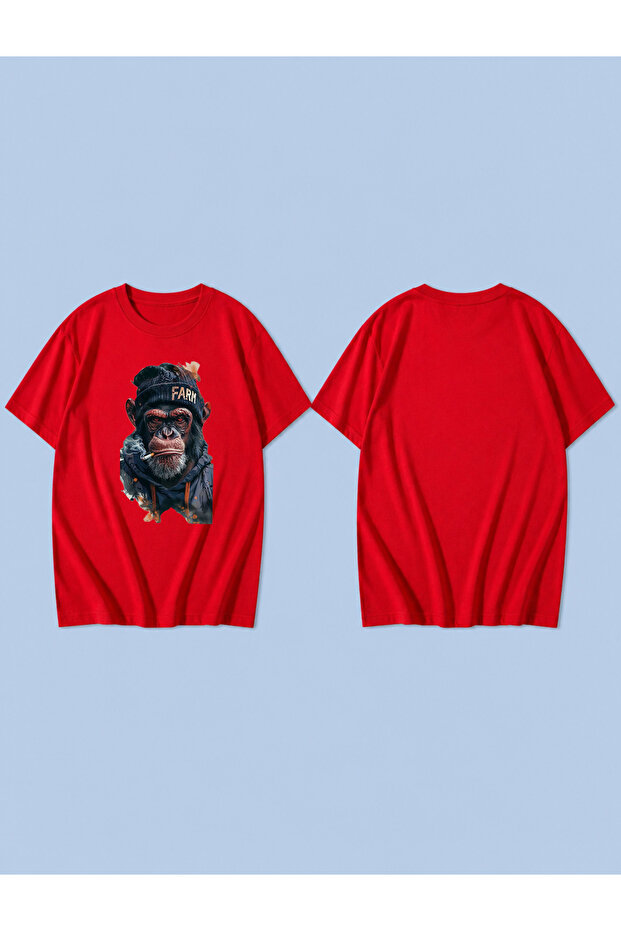Monkey Farm Printed 100% Cotton Oversize Unisex T-Shirt Relaxed Fit T-Shirt