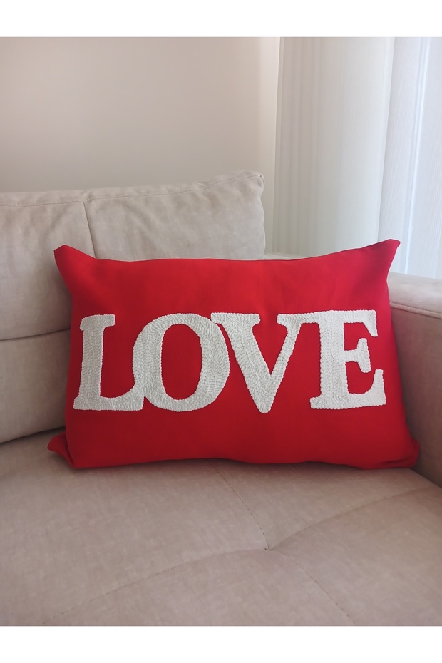 Hand Embroidered Punch Technique Love Written Cushion Cover 30×50