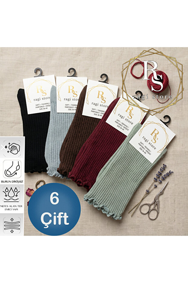 6-Piece Seamless Soft Women's Long Frilly Socks