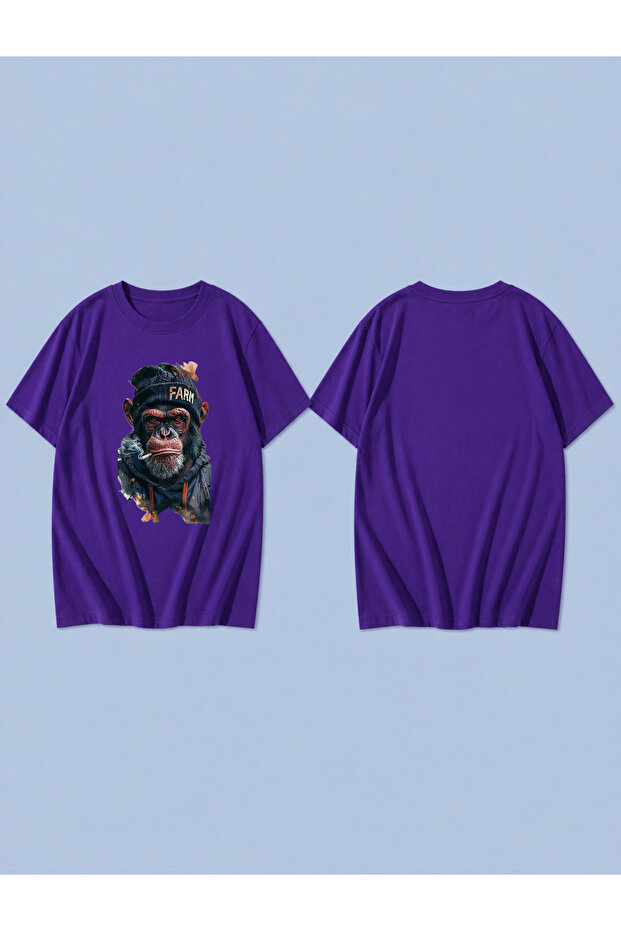 Monkey Farm Printed 100% Cotton Oversize Unisex T-Shirt Relaxed Fit T-Shirt