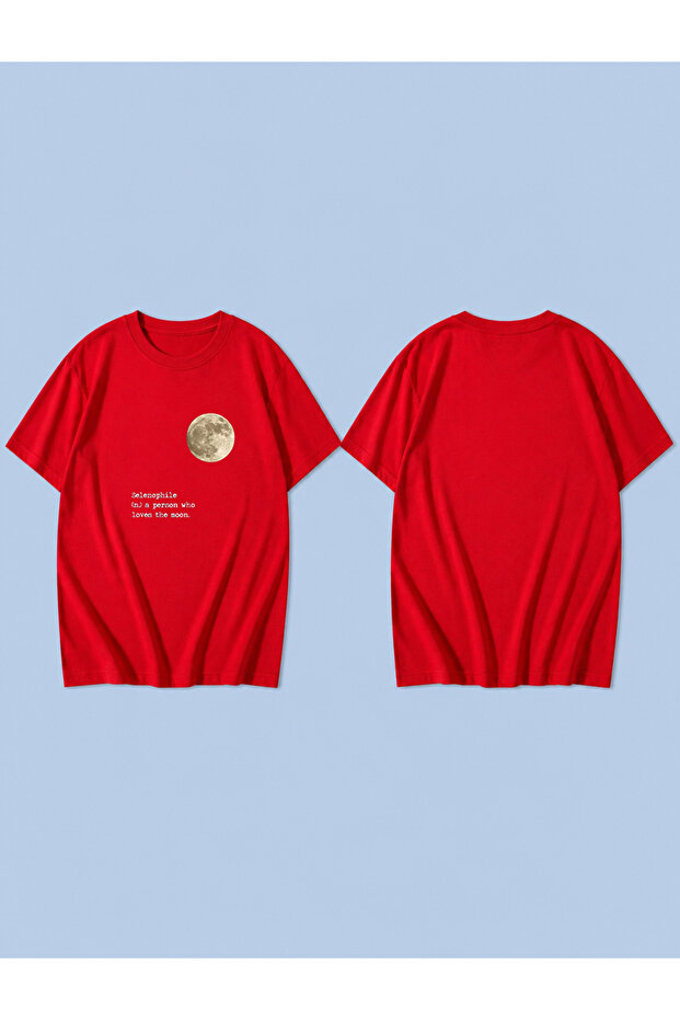 Moon Words Yellow Printed 100% Cotton Oversize Unisex T-Shirt Relaxed Fit T-Shirt