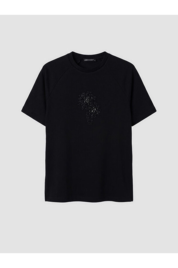 Sparkling Choices from Shining Store Zero Roba Collar Stone Embroidered Women's T-Shirt