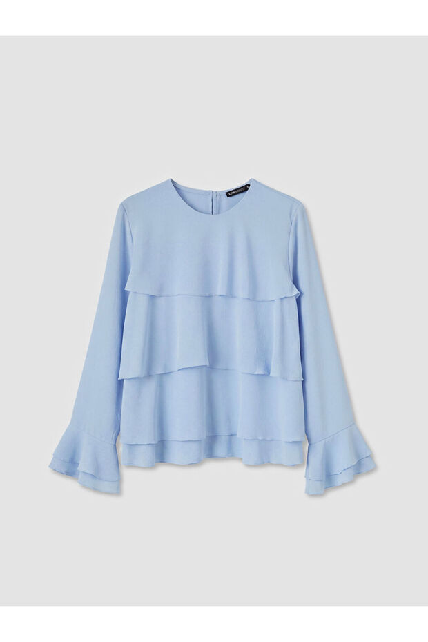 Lcw Modestblue Crew Neck Ruffle Blouse