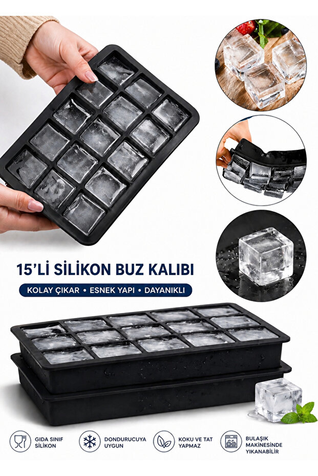 Large Size Silicone Ice Mold Silicone 15 Compartment Square Ice Tray Cocktail Presentation Ice Mold Meat Juice Storage