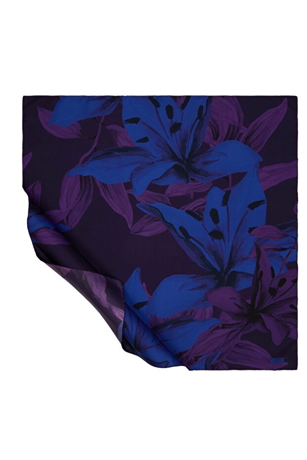 Morci̇vert Lily Patterned Twill Silk Scarf