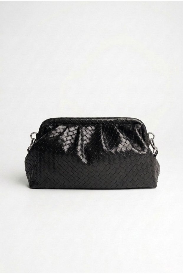 Diana Knitted Detailed Hand and Shoulder Bag with Magnet Closure, Black