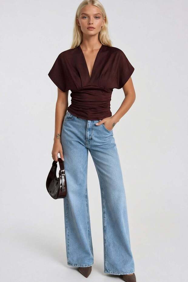 Waist-Tied Gathered Half Sleeve Blouse