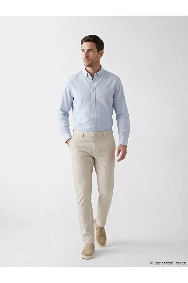 Beige Slim Fit Men's Chino Pants