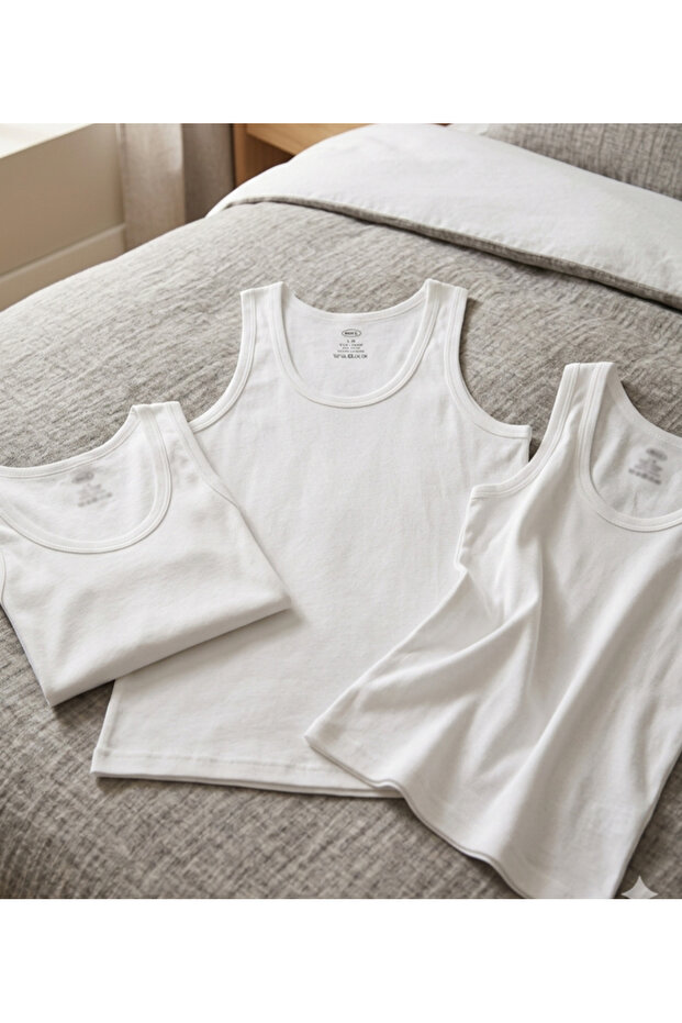 White 100% Cotton Thick Strap 3-Pack Men's Undershirts