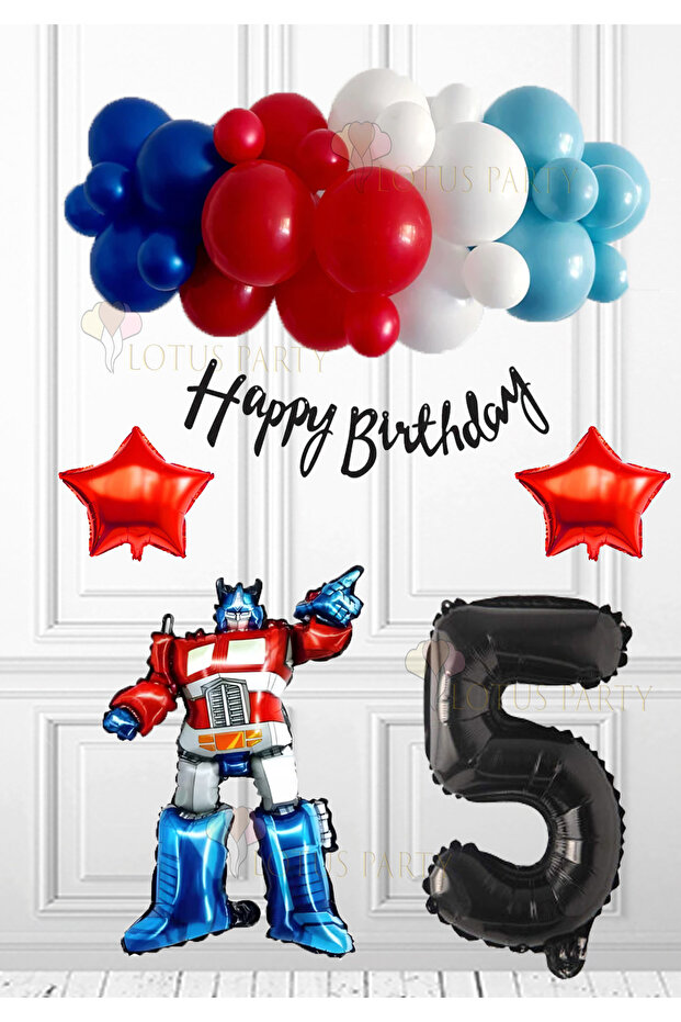 Robot Car Set - Transformers Car Man's Day Set - Transformers Balloon Blue Red Balloon 1 Year Old