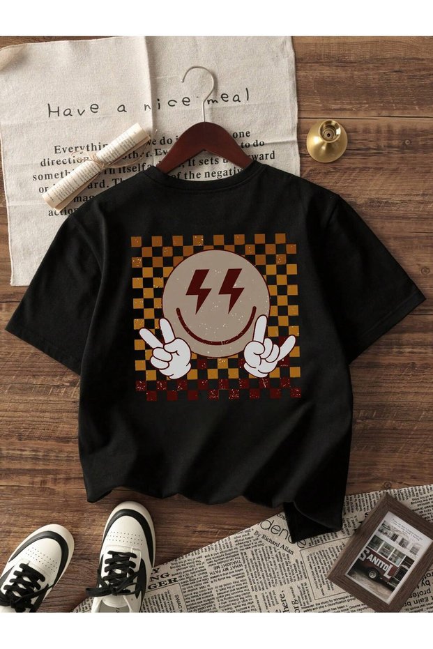 Smile Printed Crew Neck 100% Cotton Short Sleeve Kids and Teenagers T-Shirt