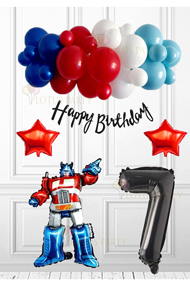 Robot Car Set - Transformers Car Man's Day Set - Transformers Balloon Blue Red Balloon 1 Year Old