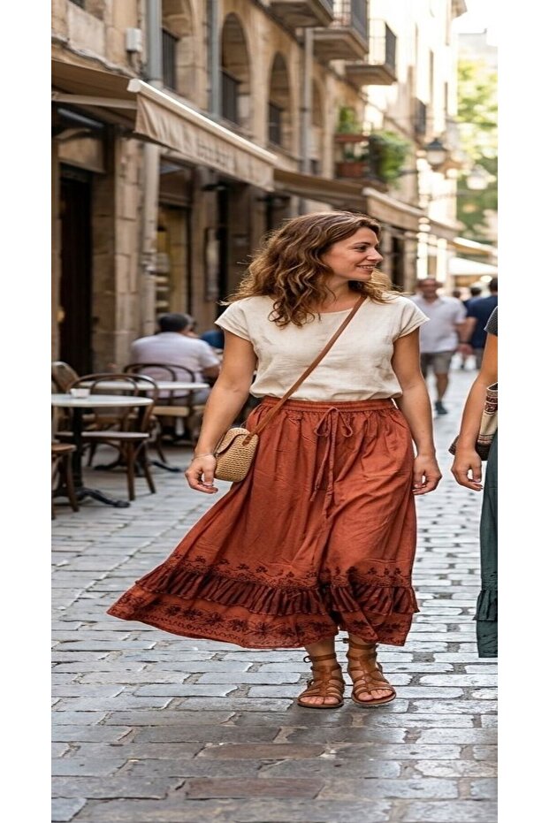 تنورة طويلة أصلية قياسية الحجم مصنوعة من القطن بنسبة 100%، مناسبة للمقاسات من 36 إلى 44.