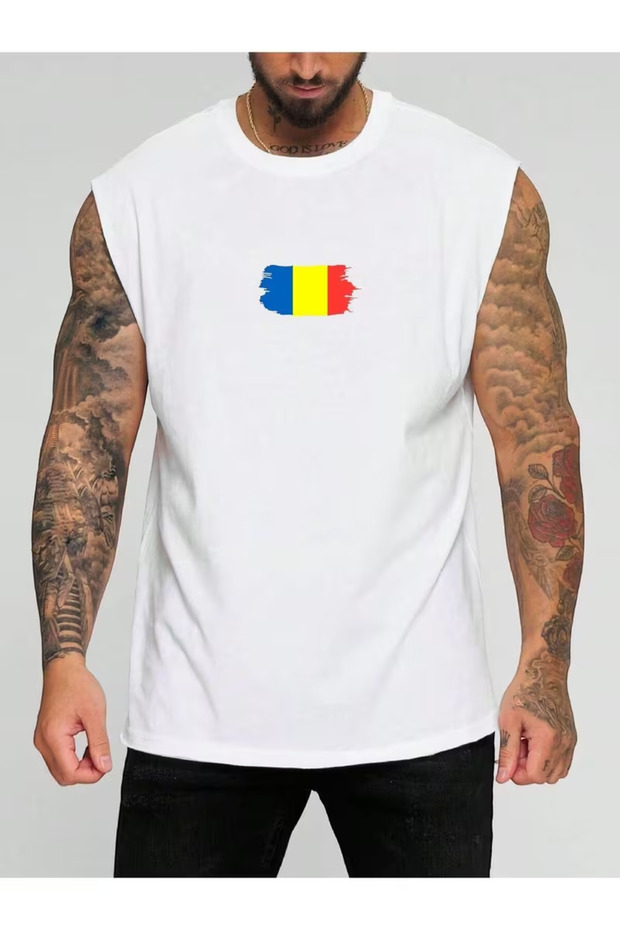 Romania Flag Printed Sleeveless T-Shirt