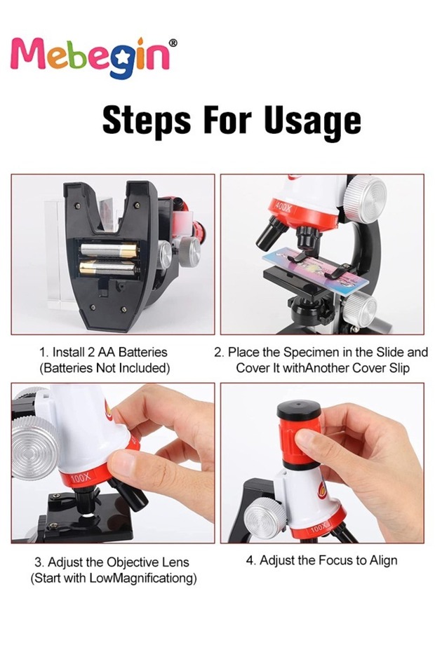 1200X Microscope Science Kits, High Definition Adjustable Microscope Kit, Biological Science Learnin - 3