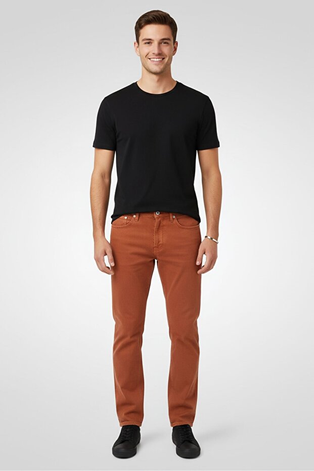 Men Regular Fit Wash Non-Stretchable Denim, Rust