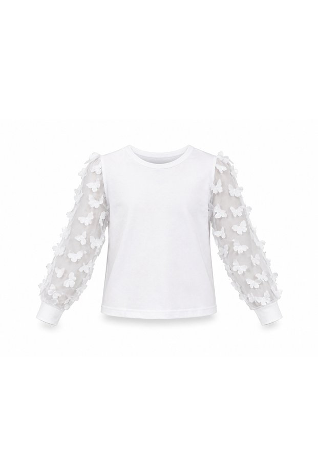 Girl's Butterfly Detailed Long Sleeve Badi White – Ages 3-14