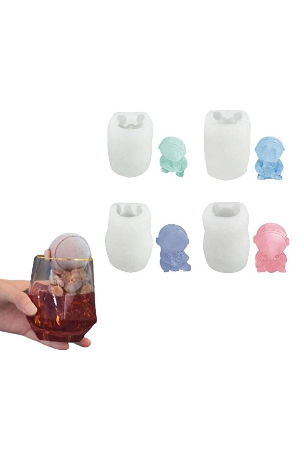 3D 4PCS Astronaut Shape Ice Mold, Silicone Ice Cube Tray, For Drinks, Parties, Popsicles, Creative D