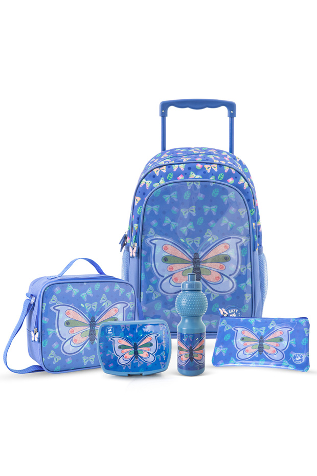 17” Trolley School Bag 5-in-1 with Wheels – Backpack, Lunch Bag, Water Bottle, Lunch Box & Pencil Case, Blue