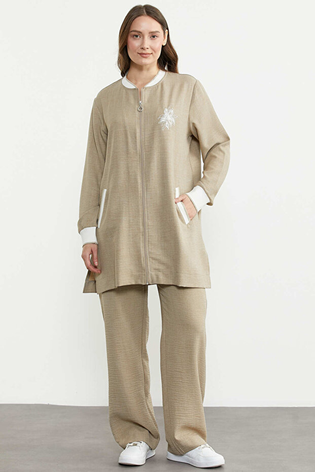 Linen Look Double Tunic Set - Beige