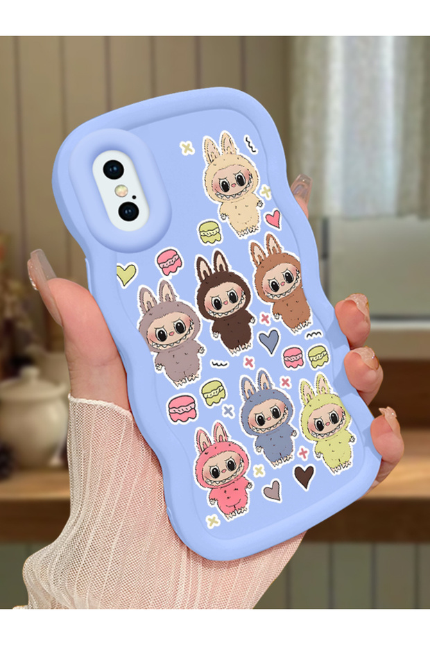 iPhone XS Compatible Shockproof Simple Blue Silicone Phone Case Labubu Pattern
