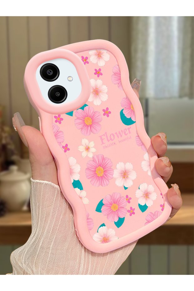 Samsung Galaxy A06 Compatible Shockproof Simple Pink Silicone Phone Case Flower Pattern