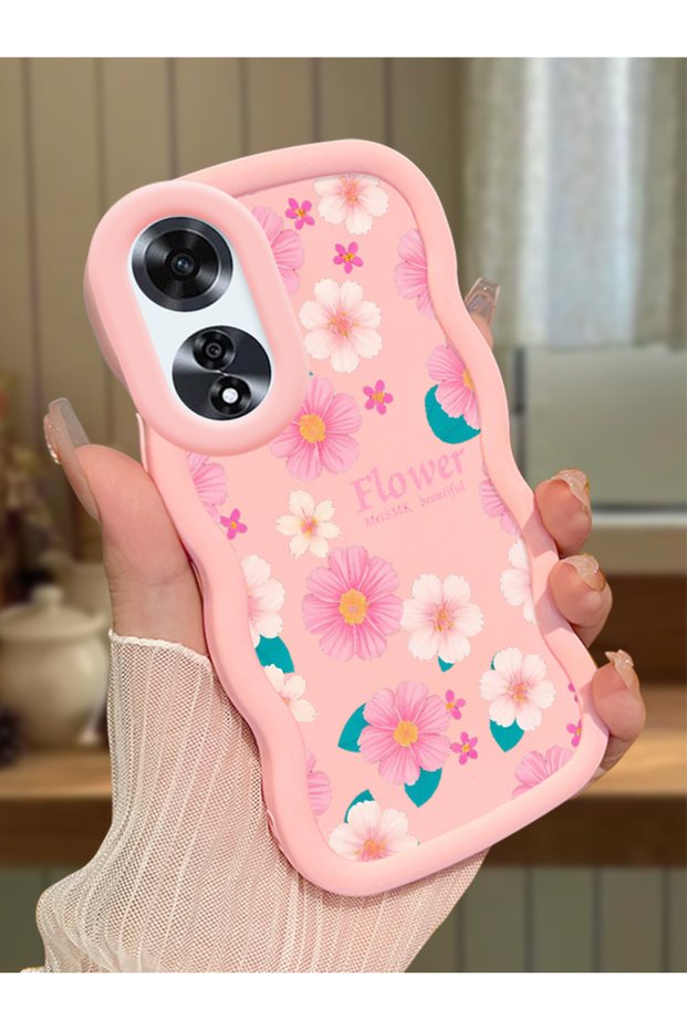 Oppo A60 Compatible Shockproof Simple Pink Silicone Phone Case Cover Flower Pattern