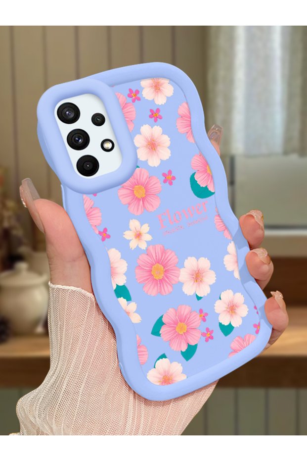 Samsung Galaxy A73 Compatible Shockproof Simple Blue Silicone Phone Case Cover Flower Pattern