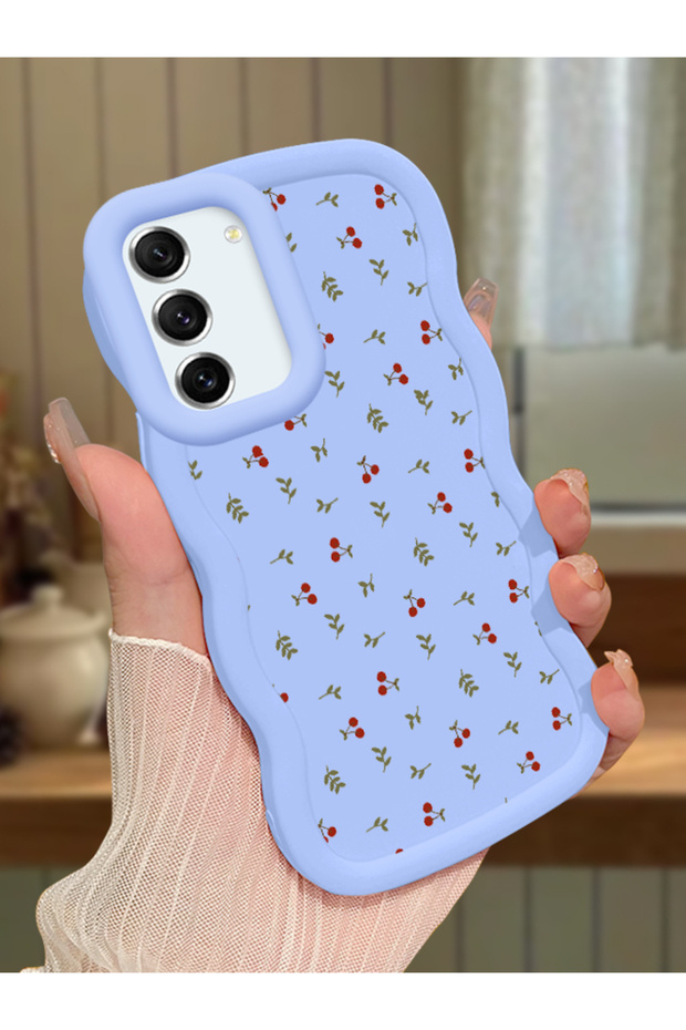 Samsung Galaxy S21 Fe Compatible Shockproof Simple Blue Silicone Phone Case Cover Flower Pattern