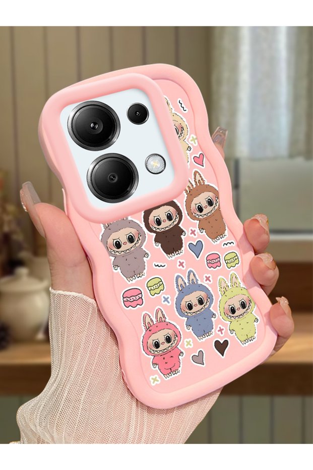 Redmi Note 13 Pro 4g Compatible Shockproof Simple Pink Silicone Phone Case Labubu Pattern